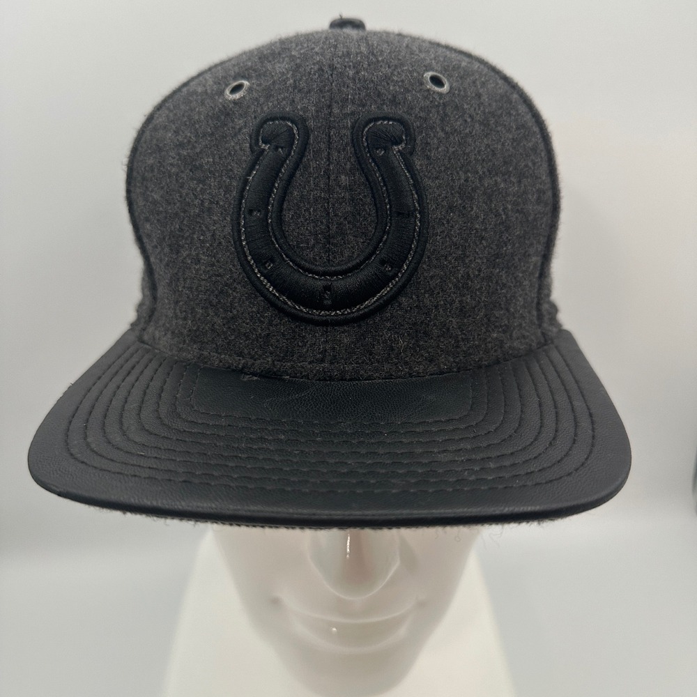 New Era Indianapolis Colts Hat Mens OSFM Gray Wool Leather Snapback 9FIFTY Cap